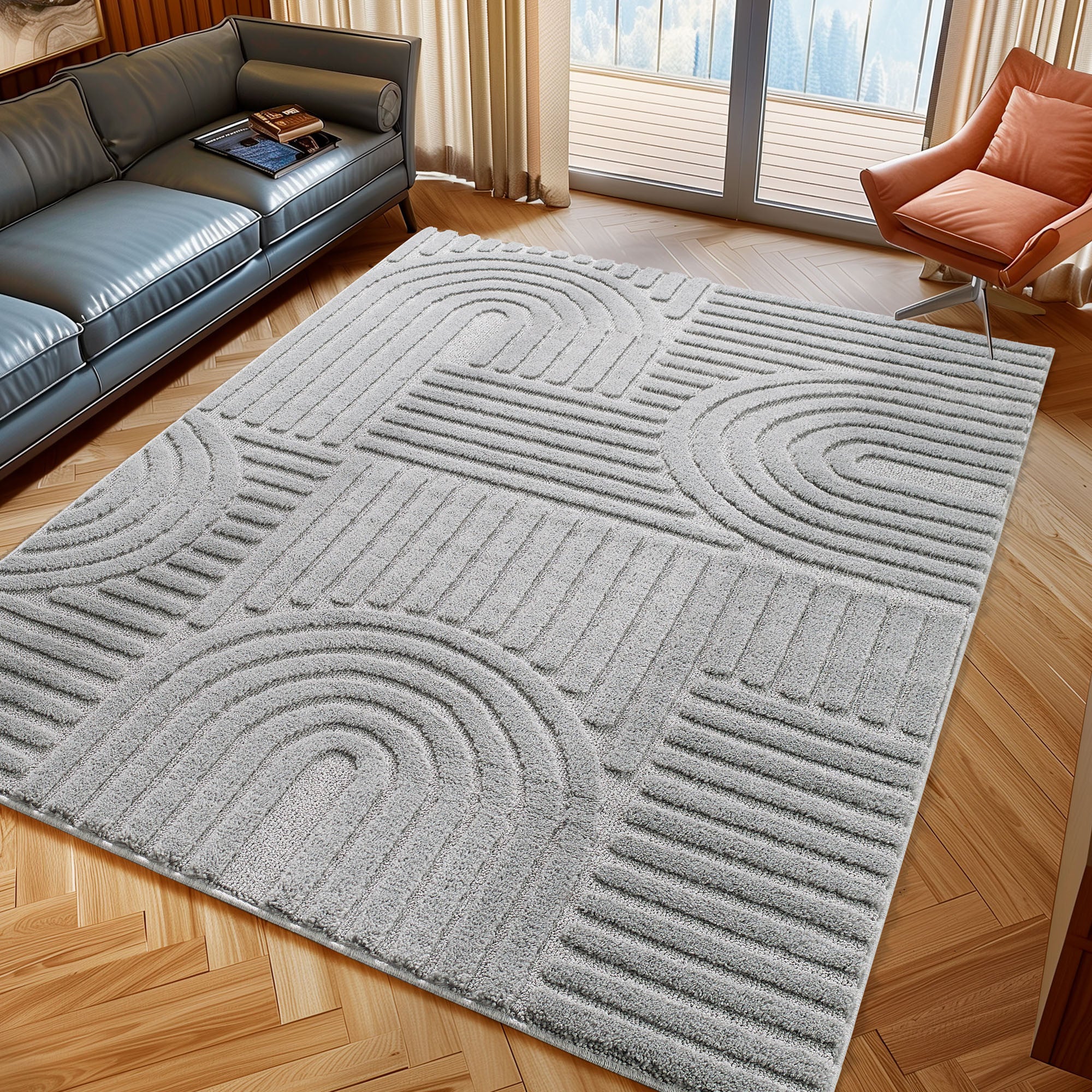 Art Hochflor Teppich Silber