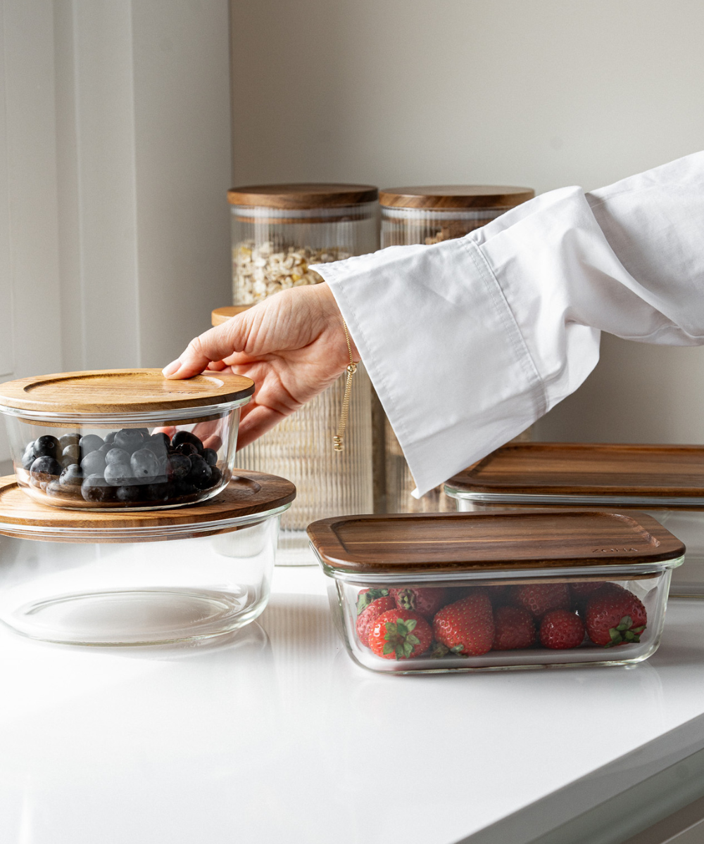 Frischhaltedose 650 ml Rund Akaziendeckel