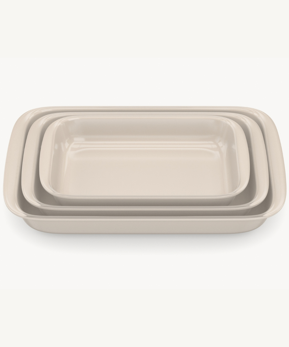 Auflaufform aus Glas Beige 3 Tlg Set Rechteckig