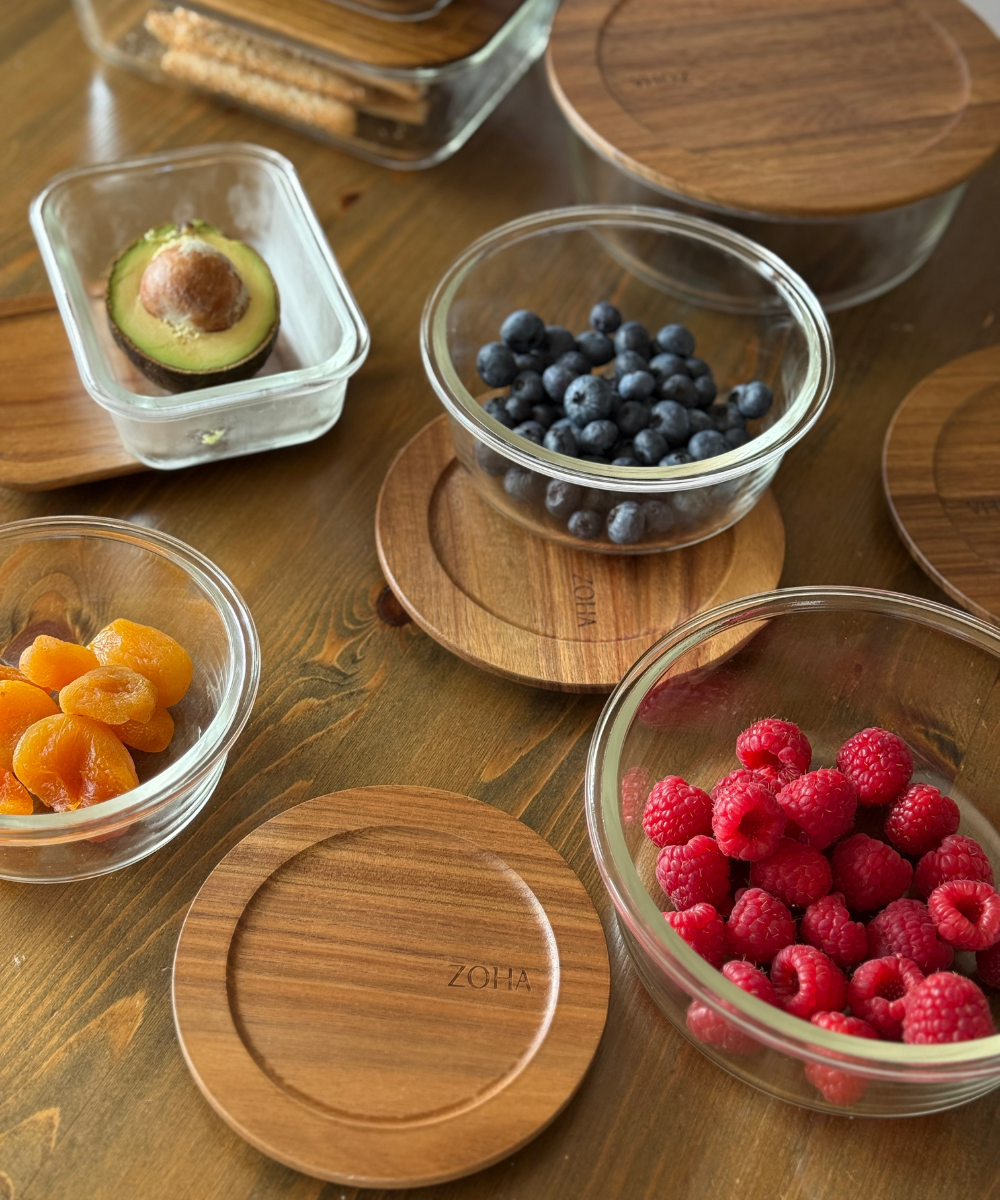 Frischhaltedose 950 ml Rund Akaziendeckel