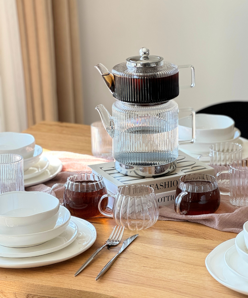 Stripe XL Teekannen - Set aus Glas