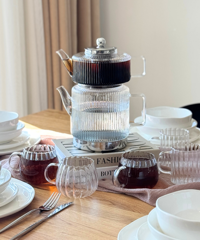 Stripe XL Teekannen - Set aus Glas