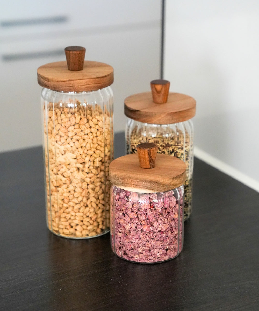 Vorratsgläser Stripe Akaziendeckel 500 ml