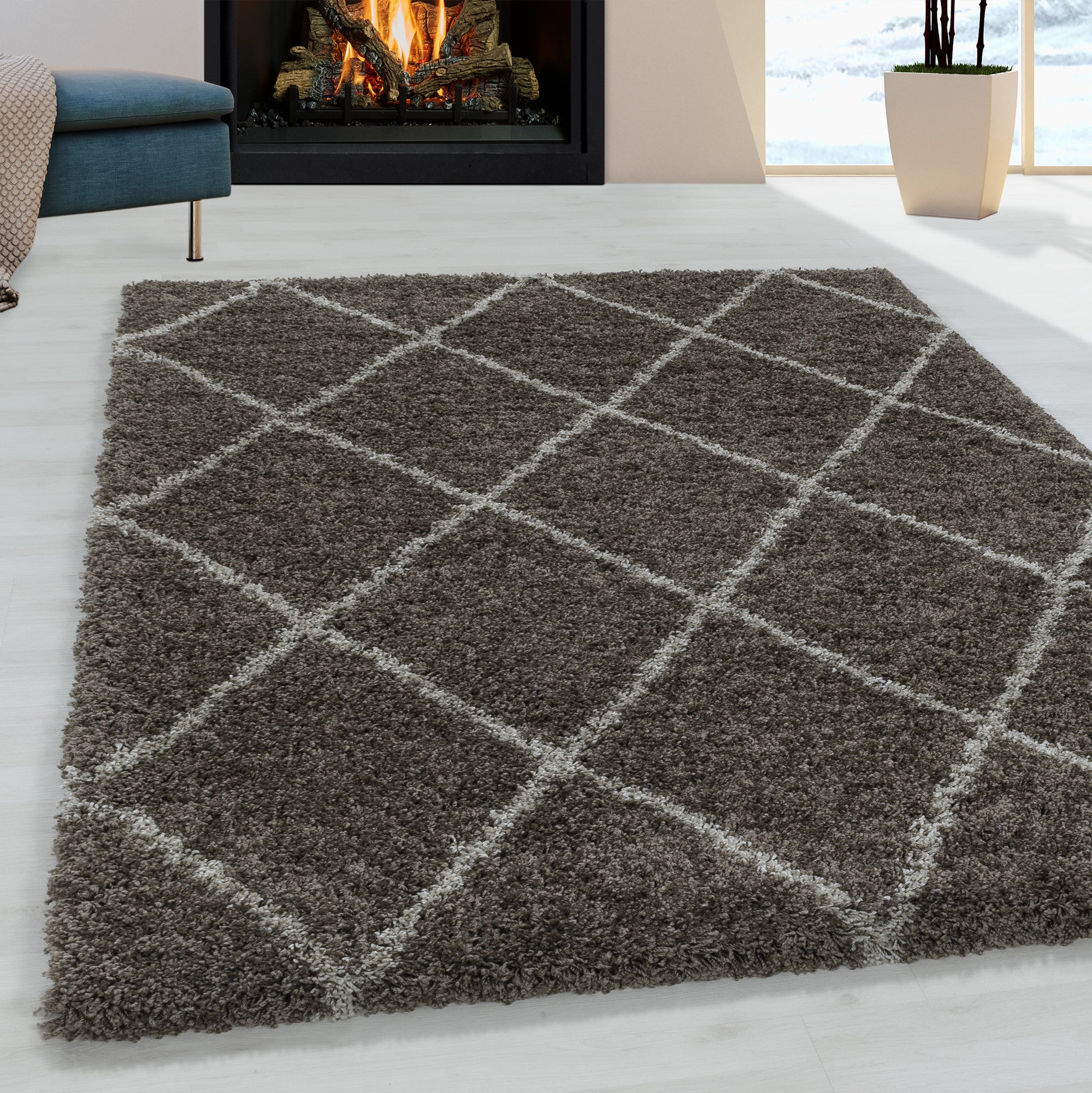 Alvor Hochflor Teppich Taupe