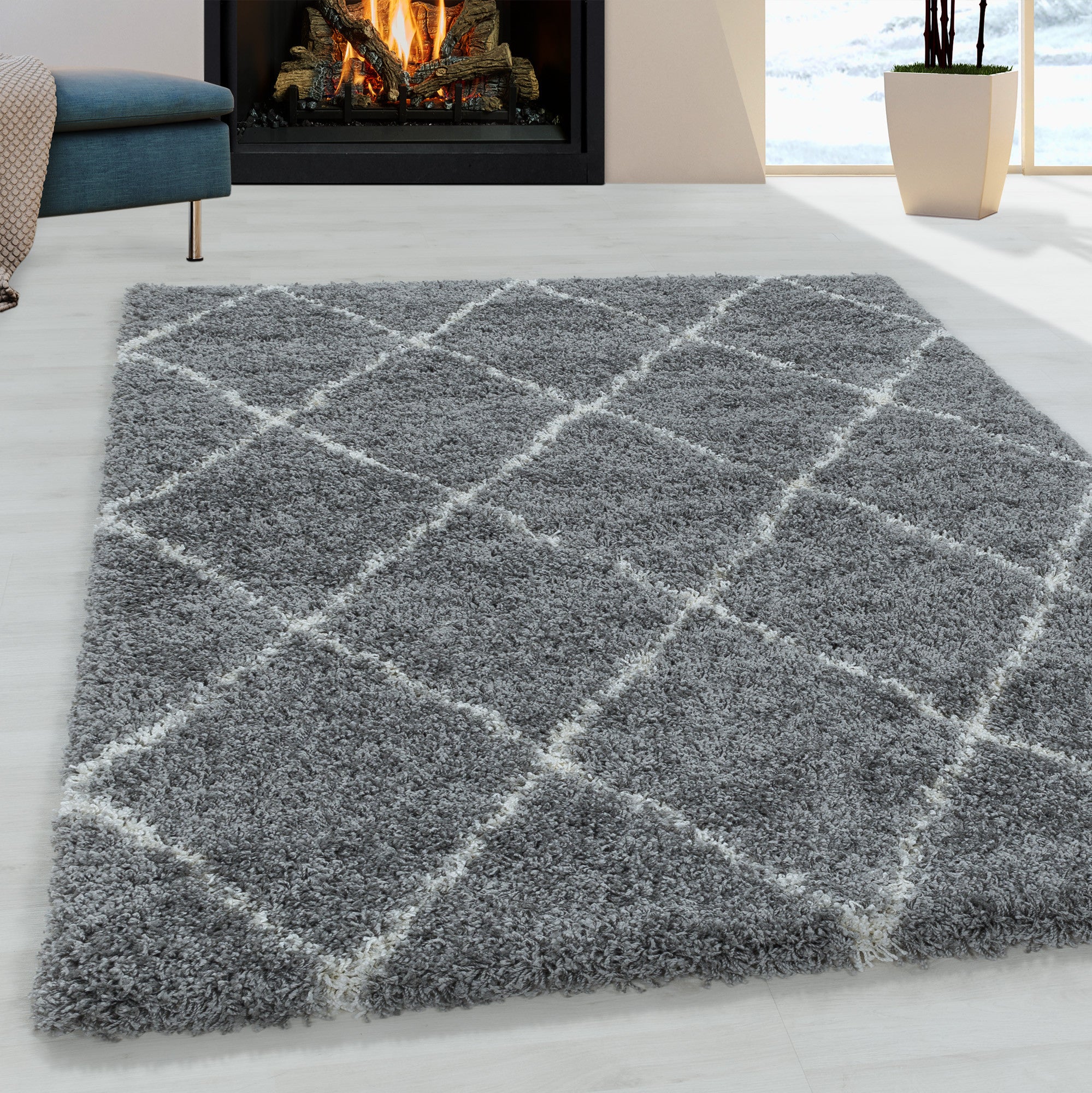 Alvor Hochflor Teppich Grau