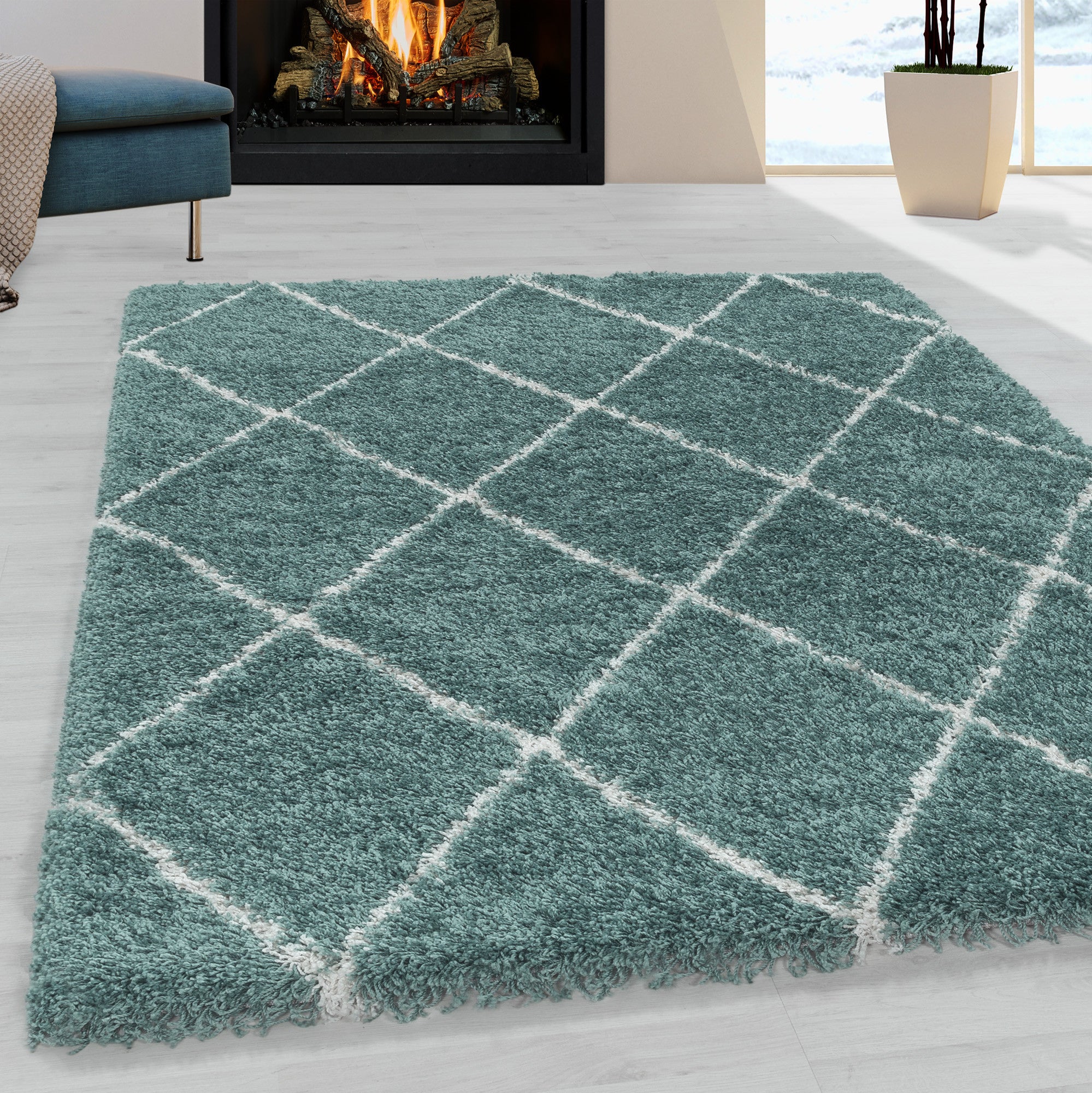 Alvor Hochflor Teppich Blau
