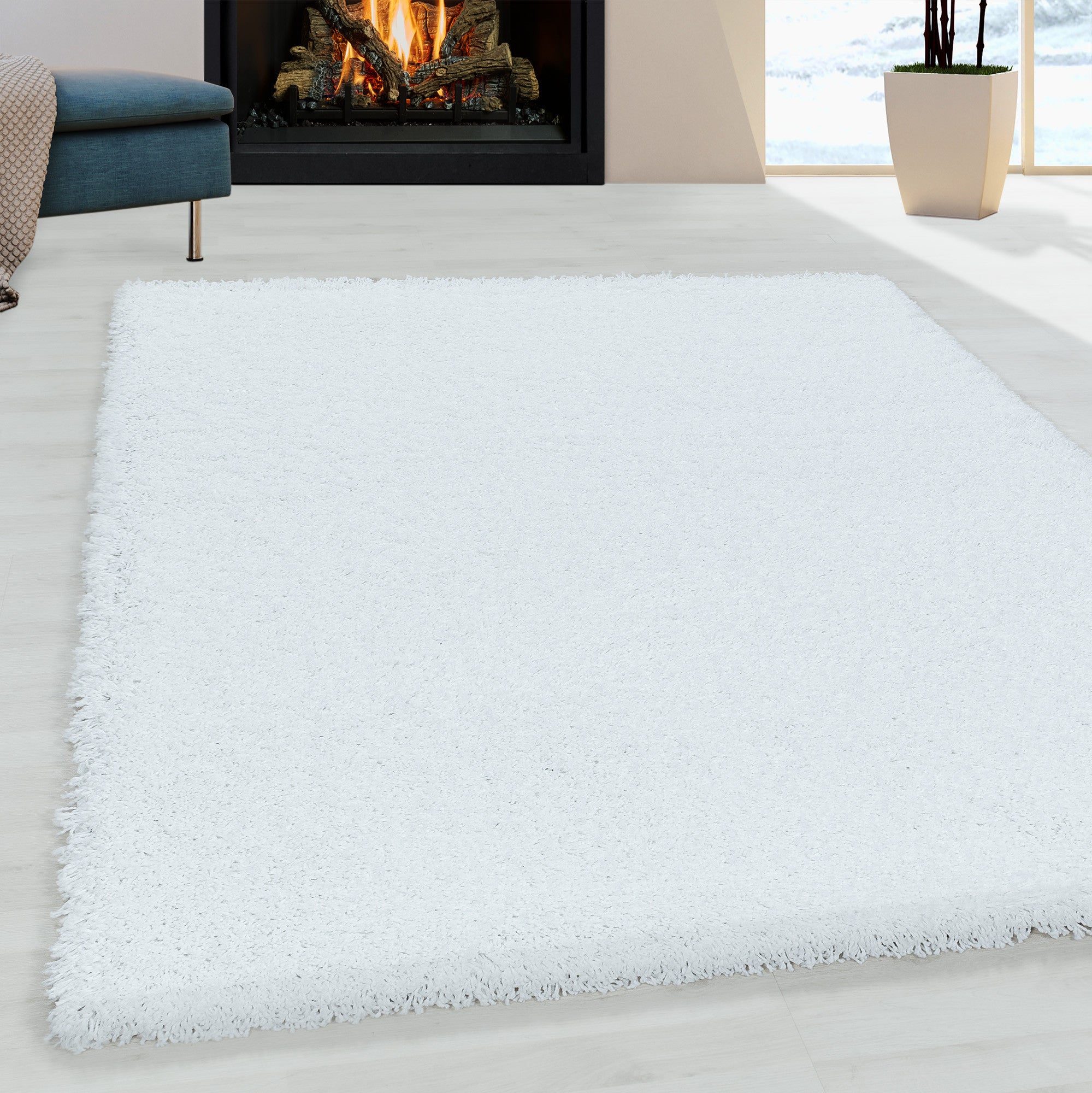 Sydney Hochflor Teppich Weiß