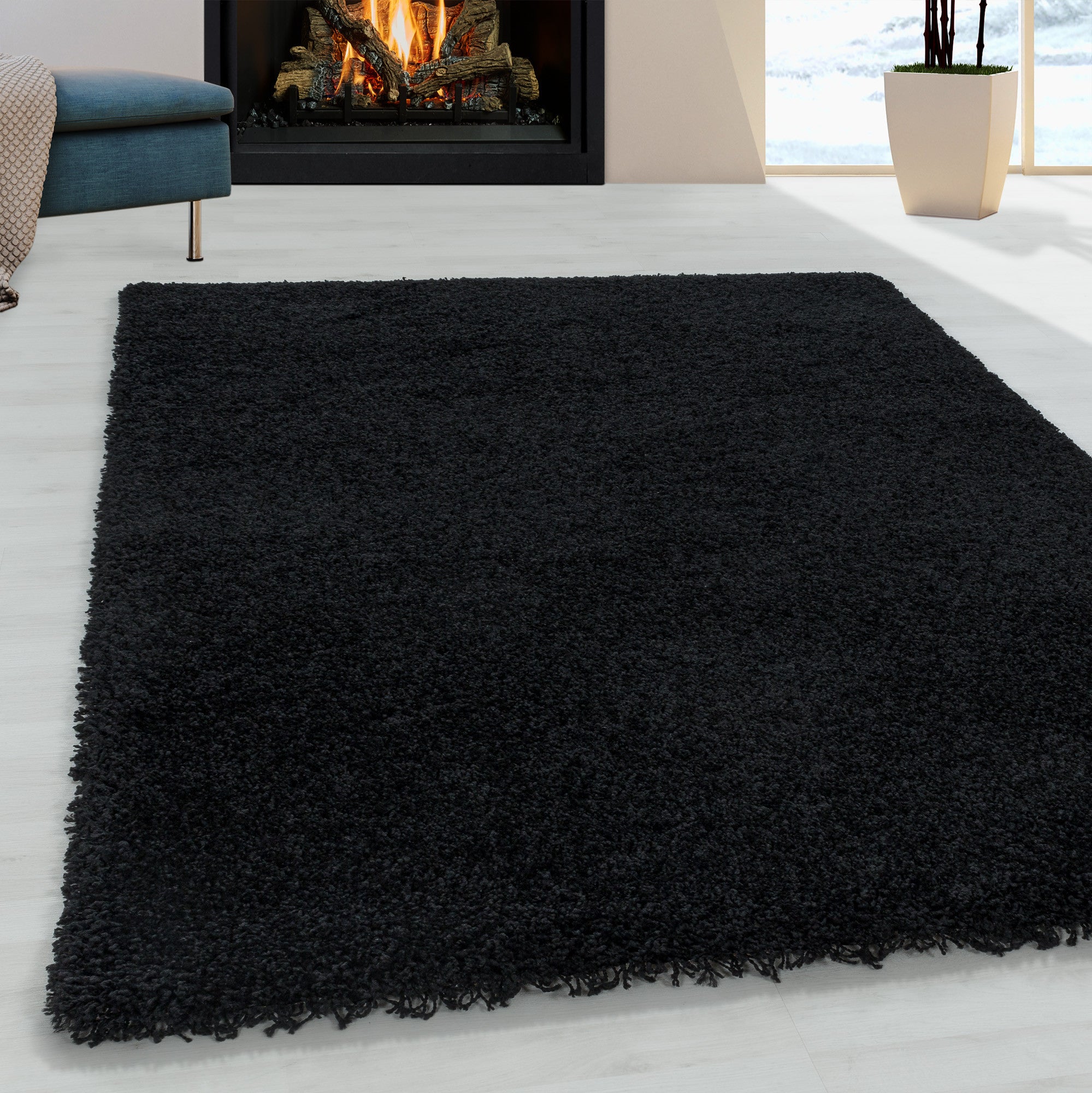 Sydney Hochflor Teppich Schwarz