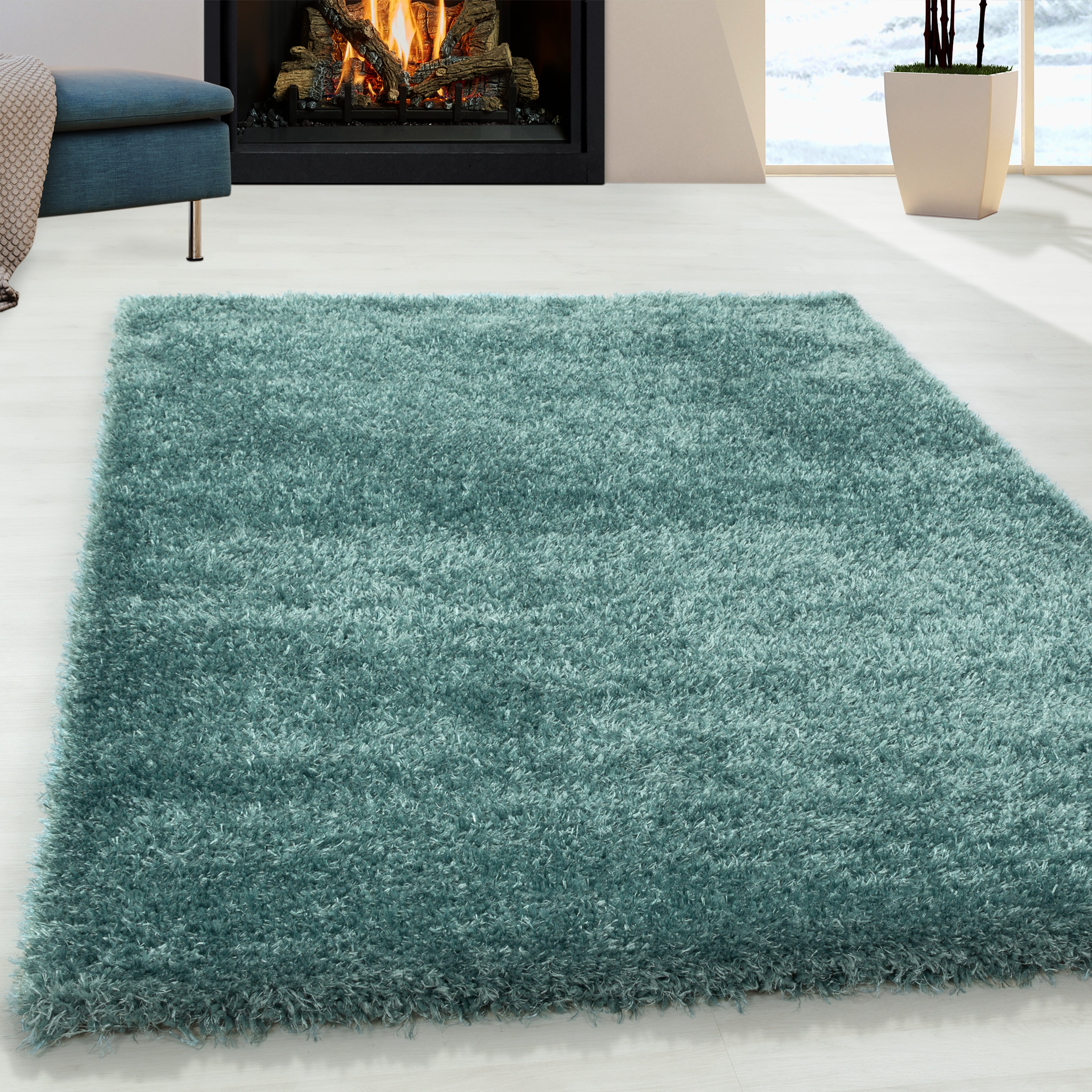 Comfy Hochflor Teppich Türkis
