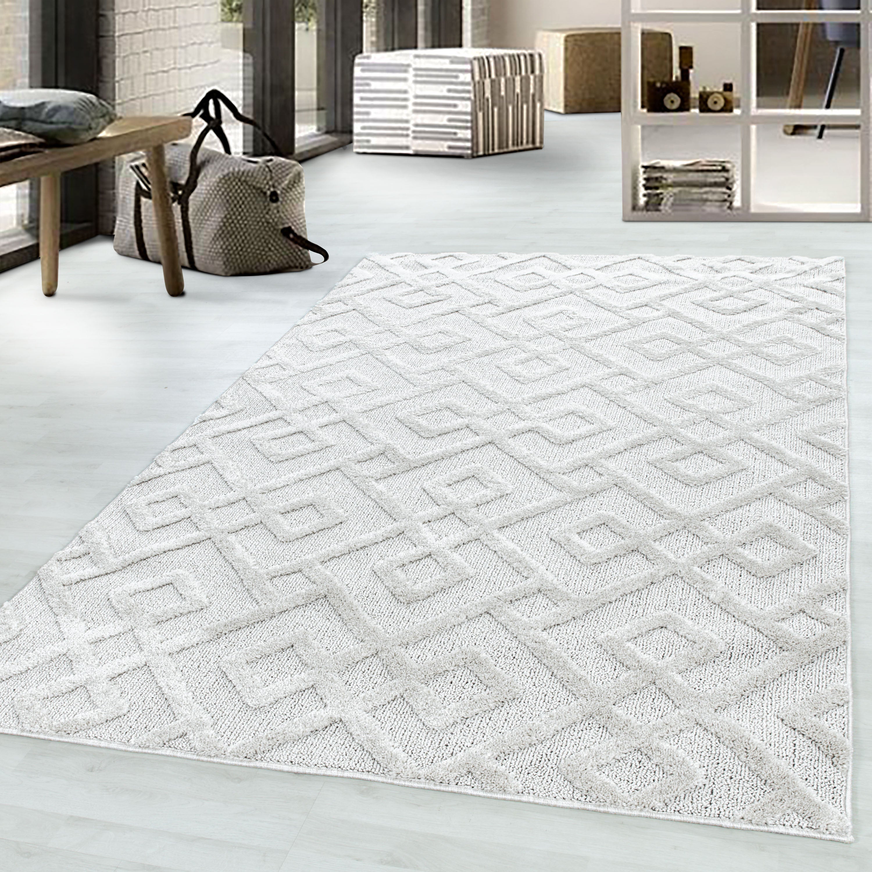 Pisa Hochflor Teppich Creme