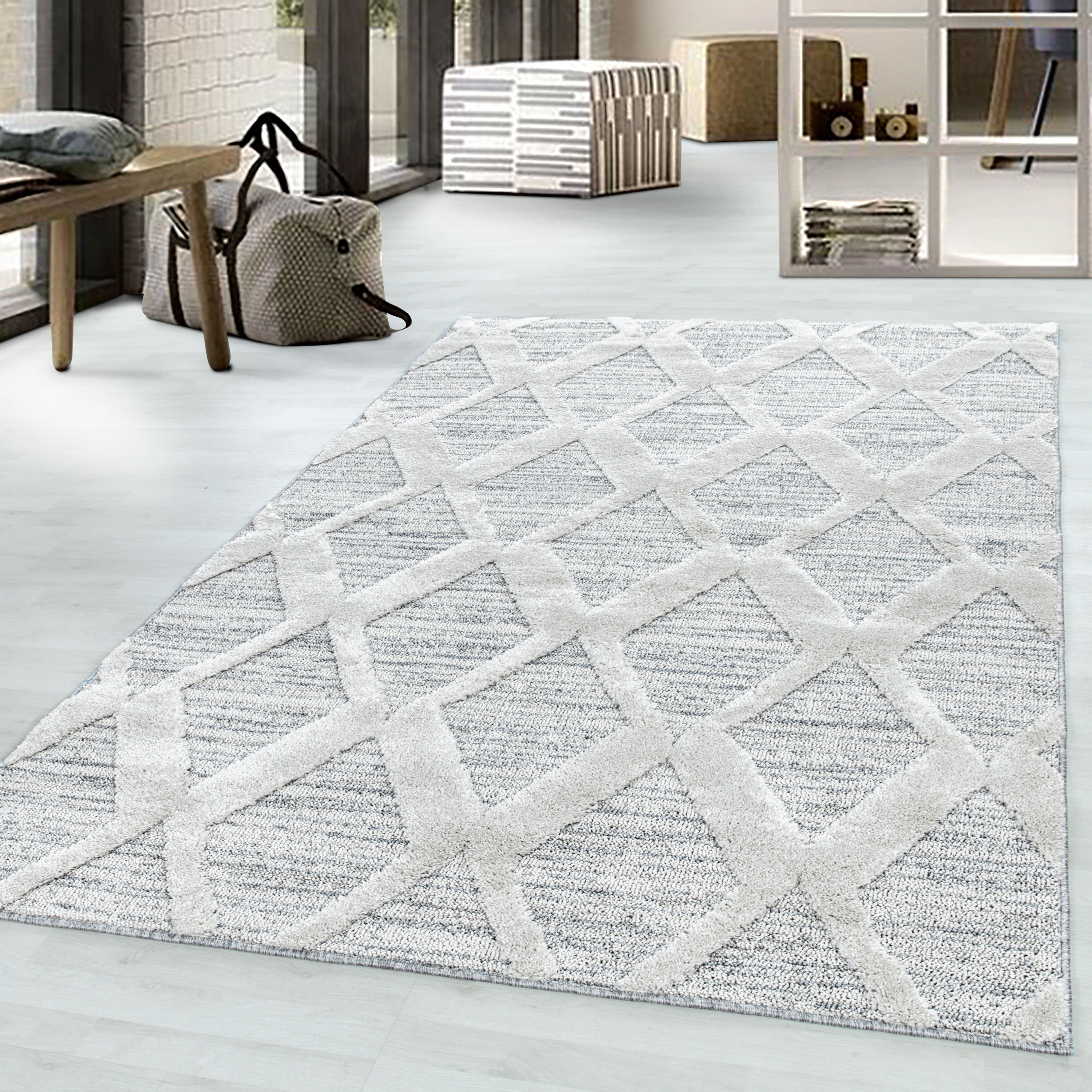Pisa Hochflor Teppich Grau