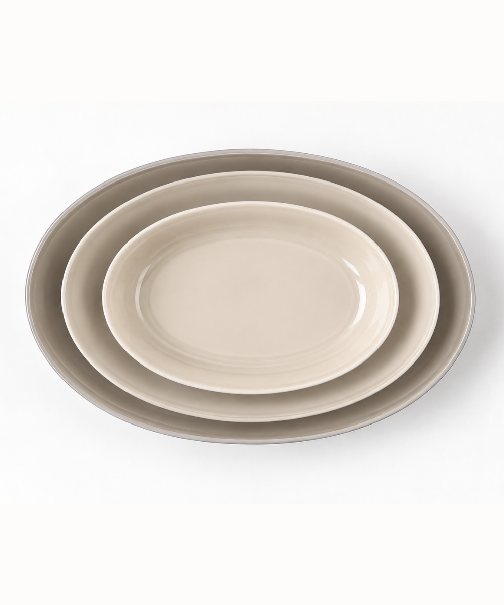 Auflaufform aus Glas Grau / Beige 3 Tlg Set Oval