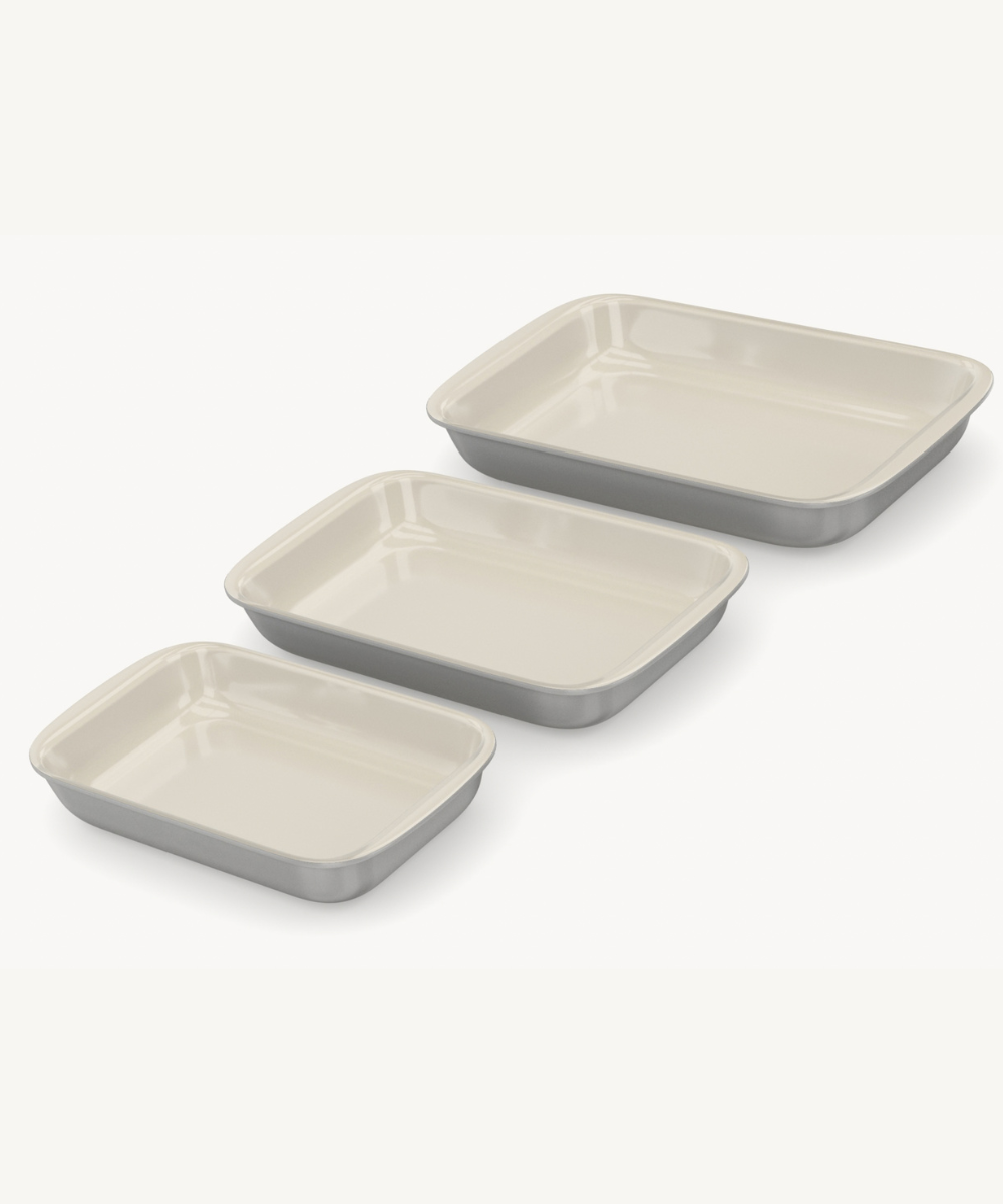 Auflaufform aus Glas Grau / Beige 3 Tlg Set Rechteckig