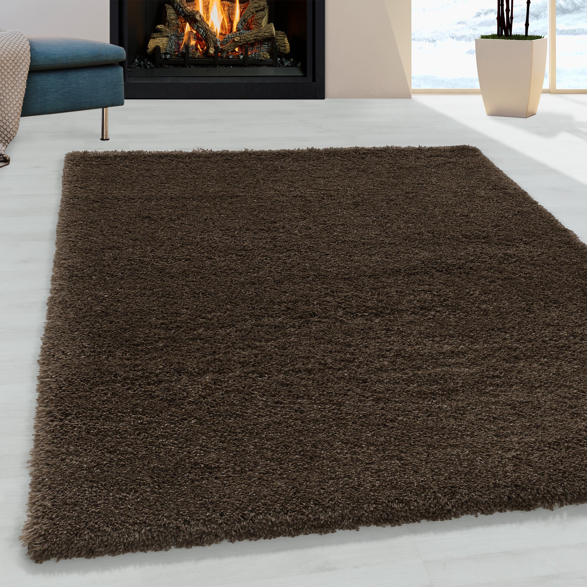 Fluffy Hochflor Teppich Braun