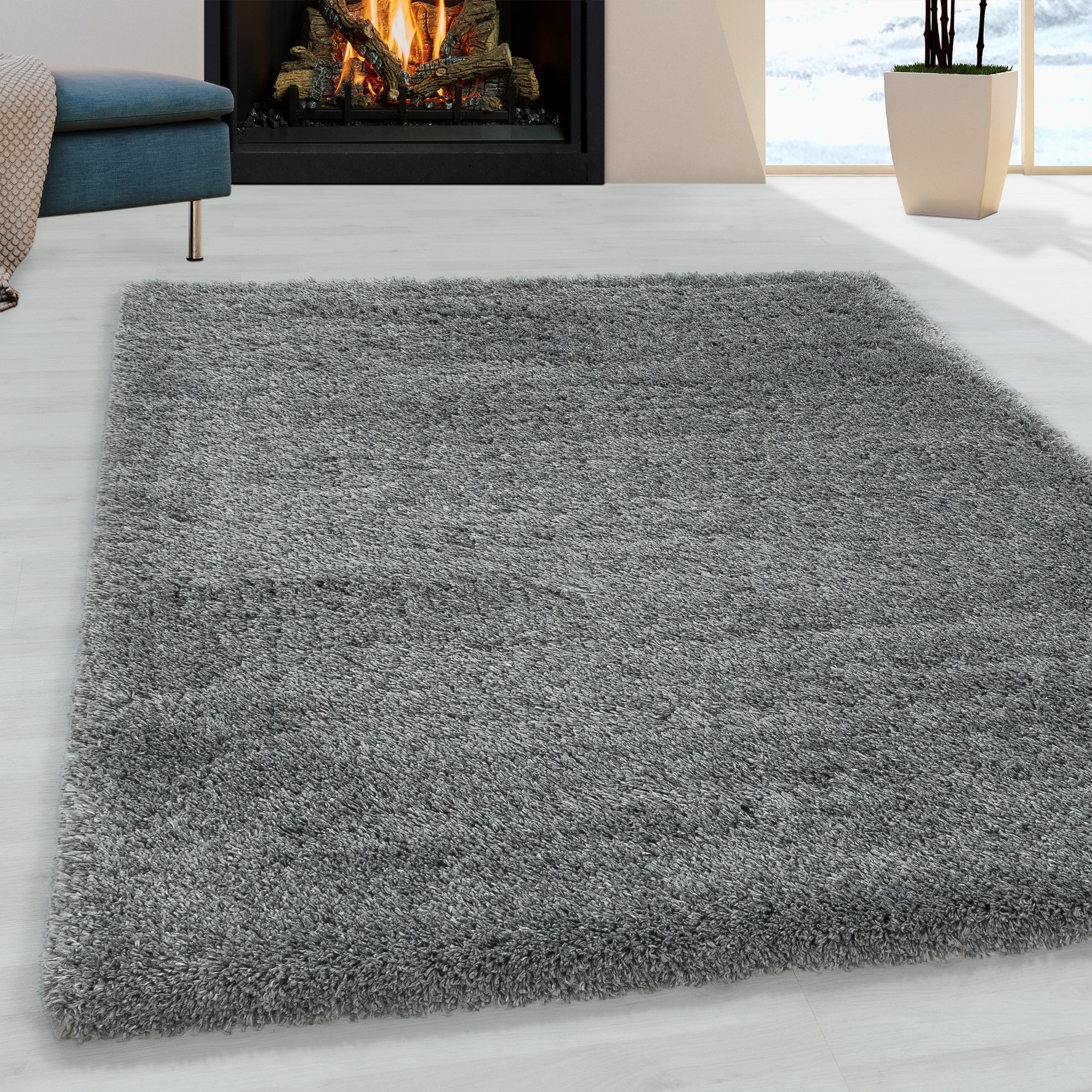 Fluffy Hochflor Teppich Hellgrau