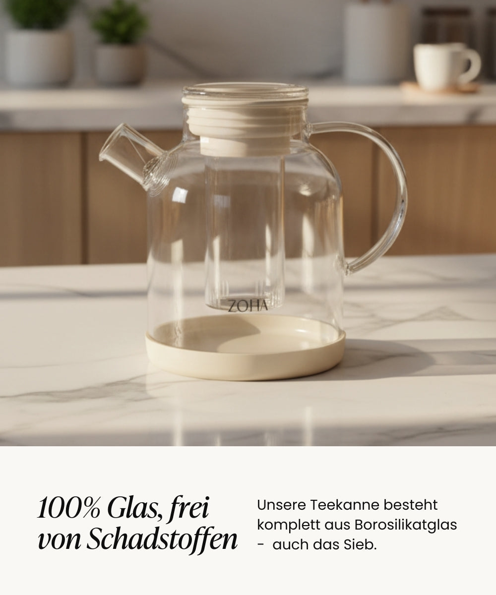 Teekanne / Karaffe aus Glas 1.5L Beige