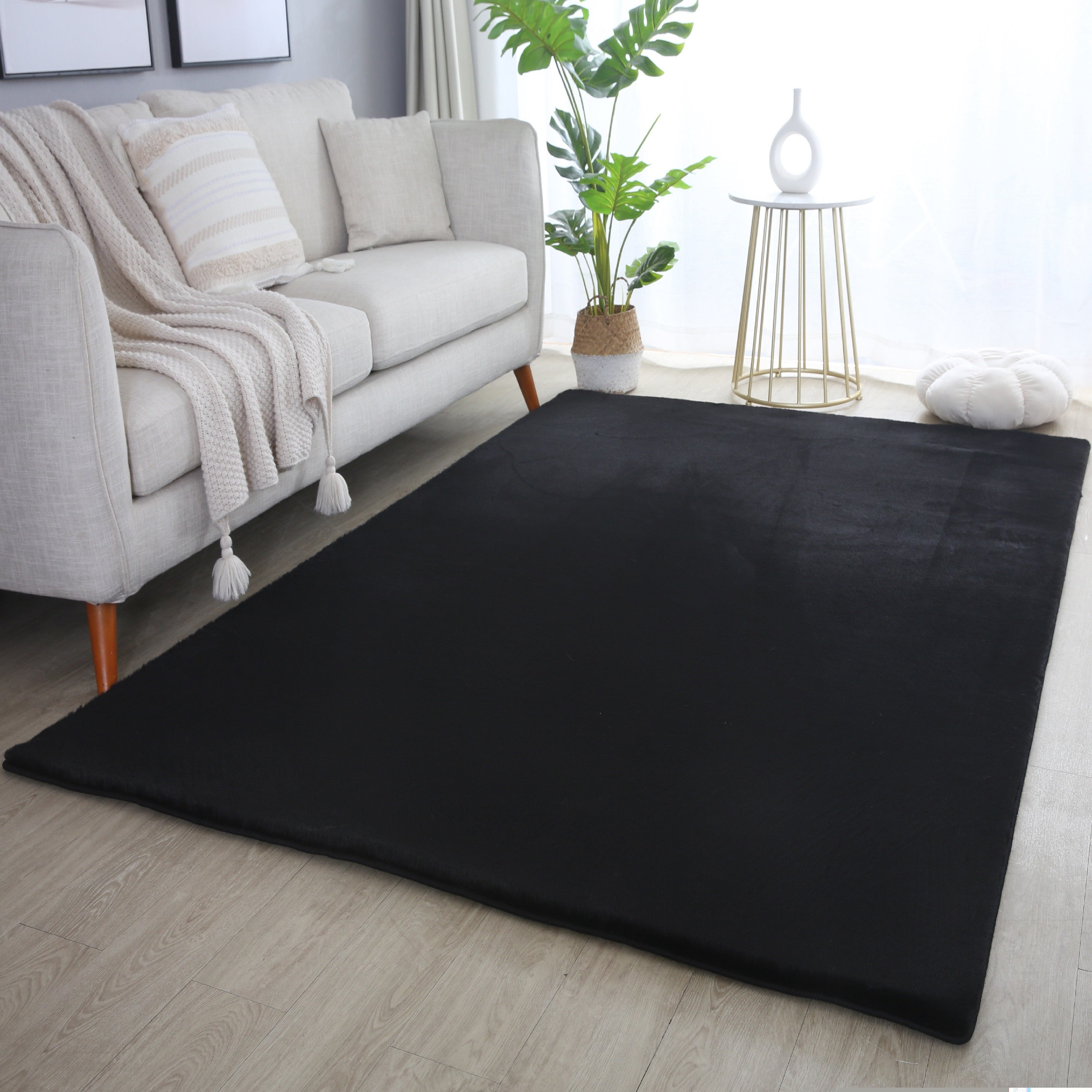 Pouffy Hochflor Teppich Schwarz