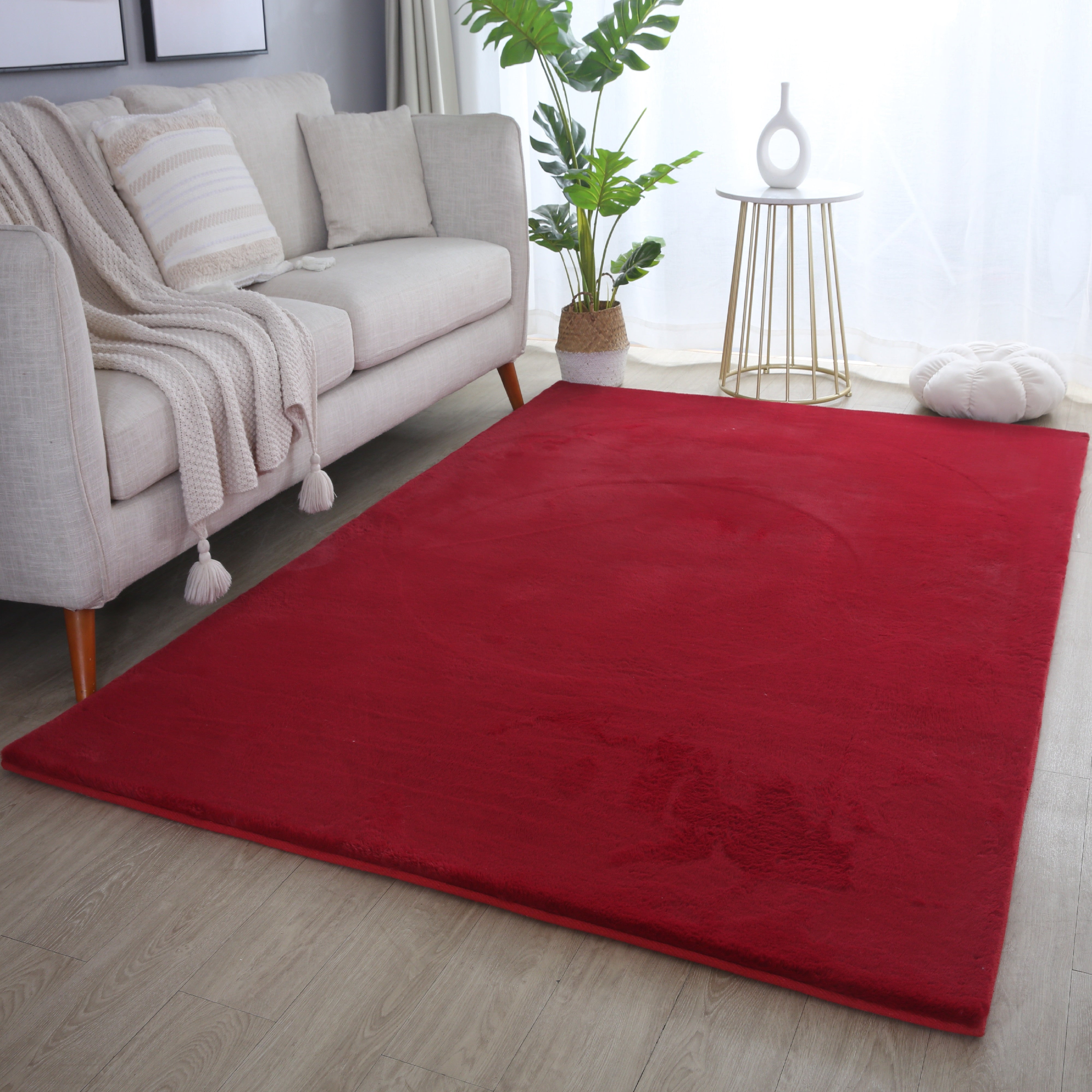 Pouffy Hochflor Teppich Rot