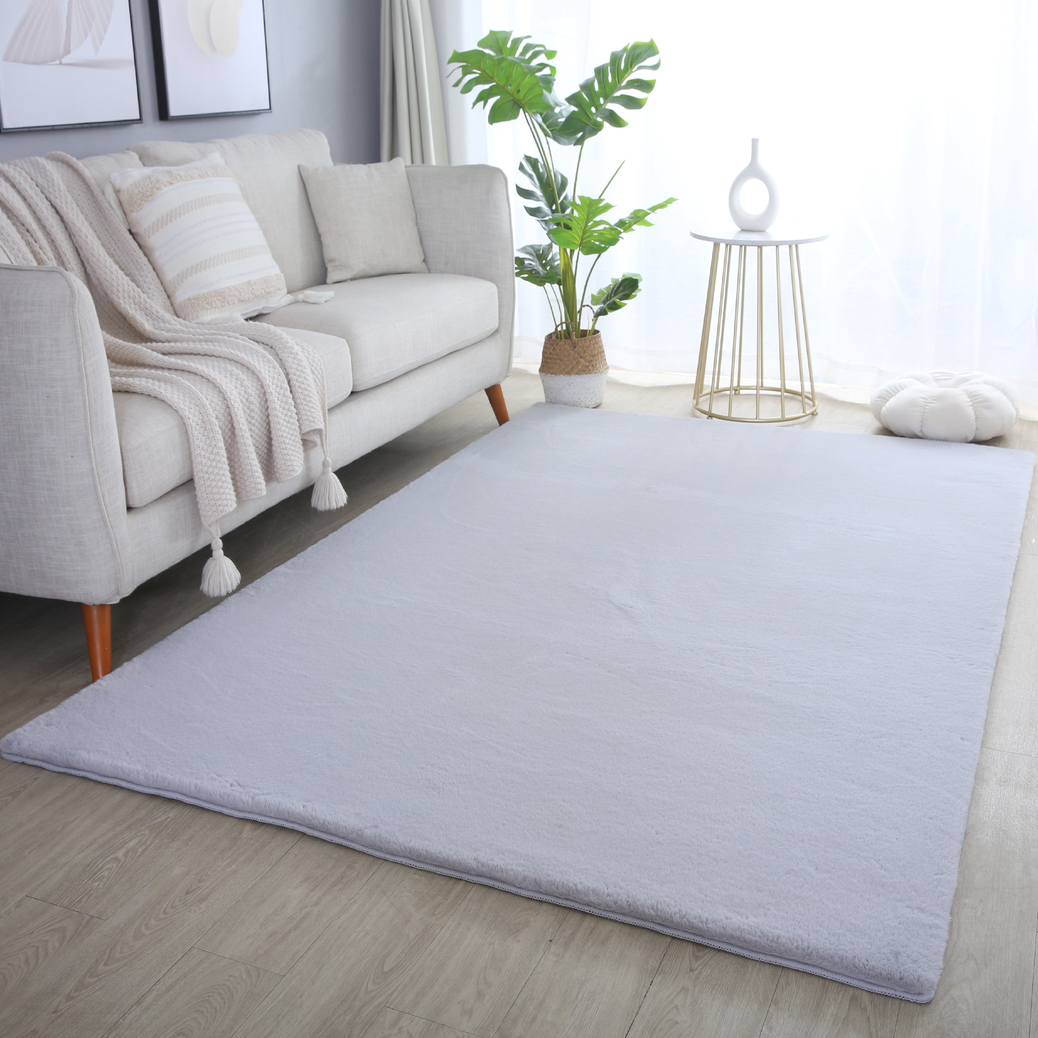 Pouffy Hochflor Teppich Silber