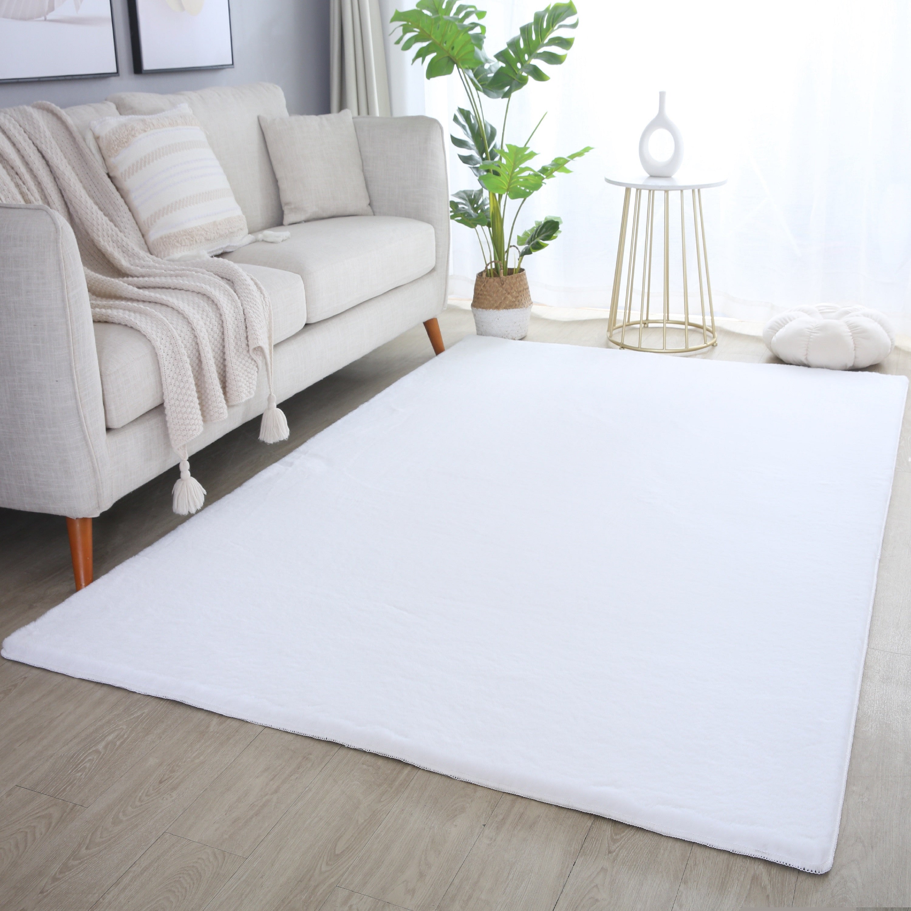 Pouffy Hochflor Teppich Weiß