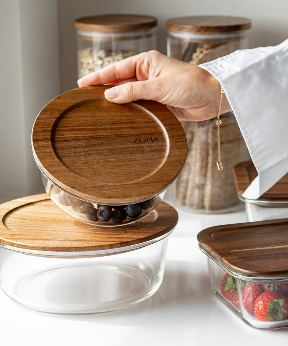 Frischhaltedose 950 ml Rund Akaziendeckel