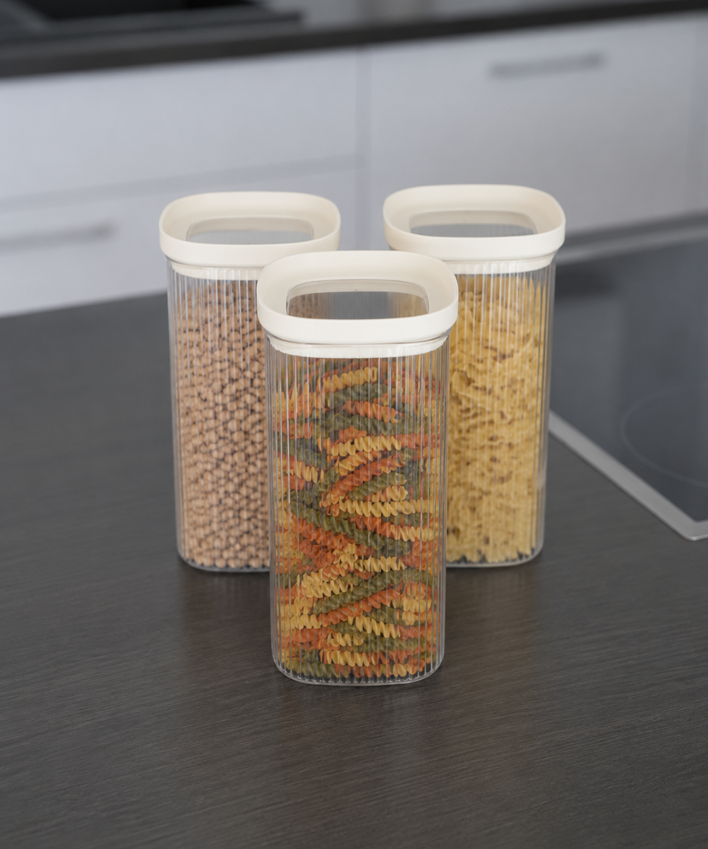 Vorratsglas Beige Kare Stripe 12er Set