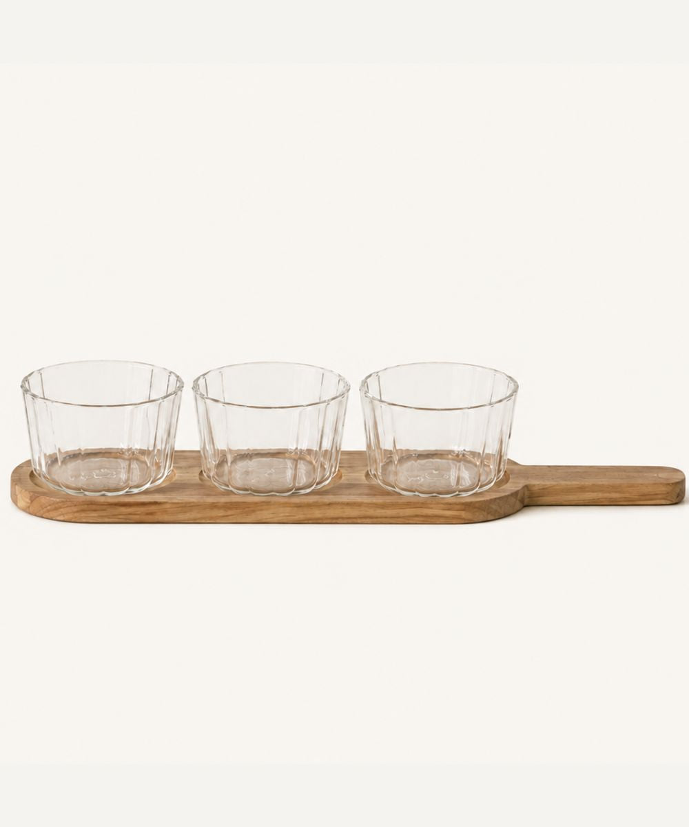 Akazienholzplatte mit Glasbehälter