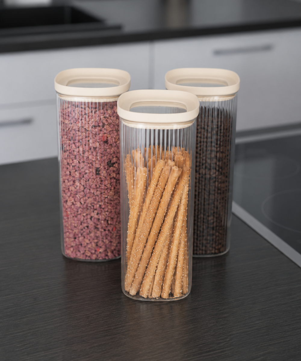 Vorratsglas Beige Kare Stripe 12er Set