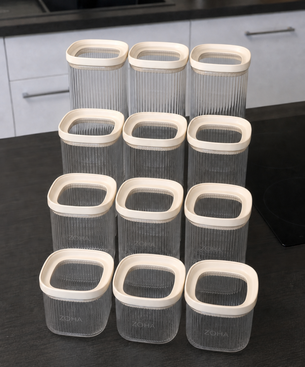 Vorratsglas Beige Kare Stripe 12er Set