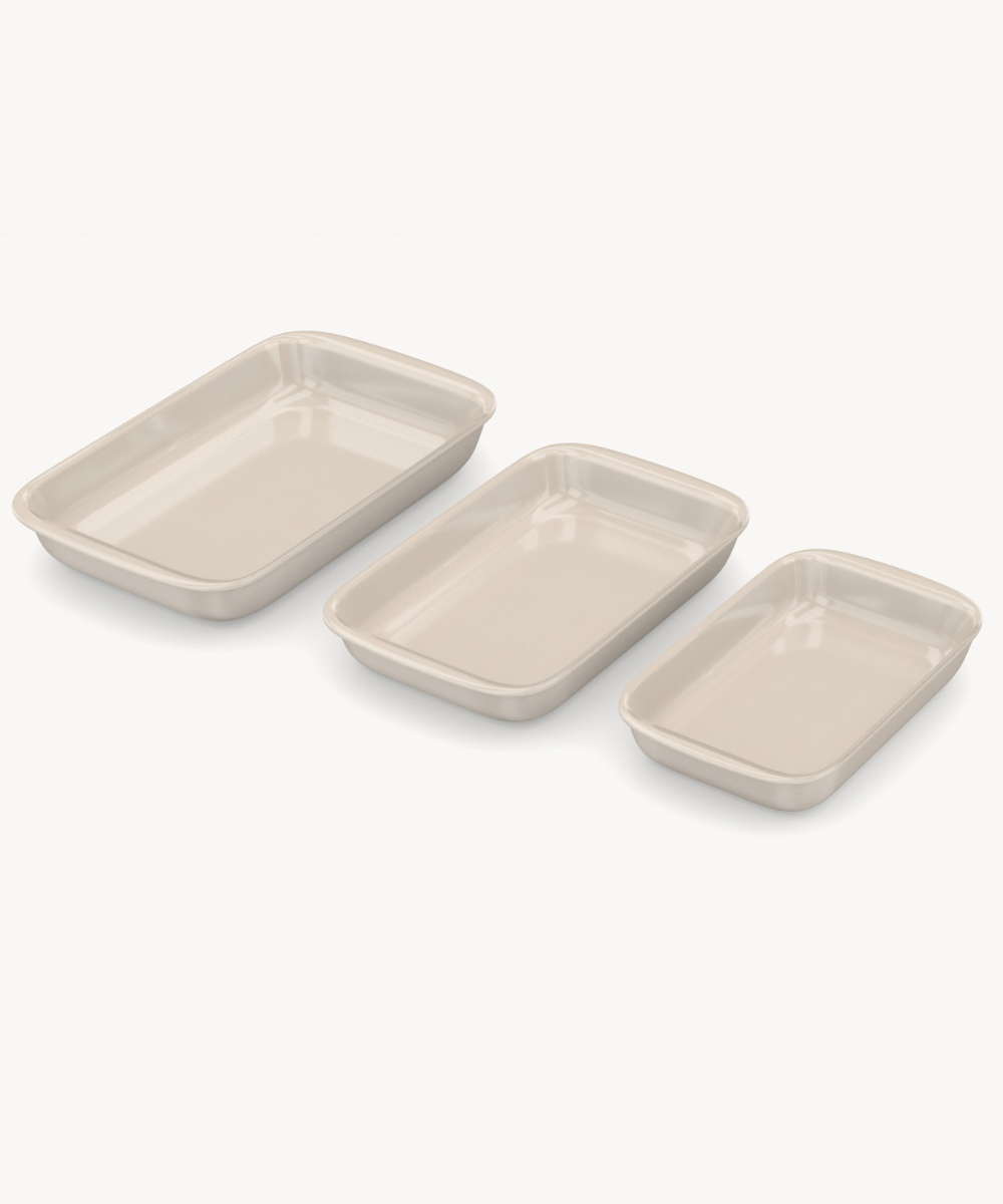 Auflaufform aus Glas Beige 3 Tlg Set Rechteckig