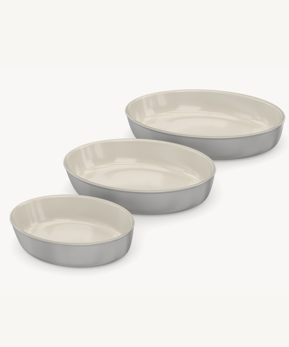 Auflaufform aus Glas Grau / Beige 3 Tlg Set Oval