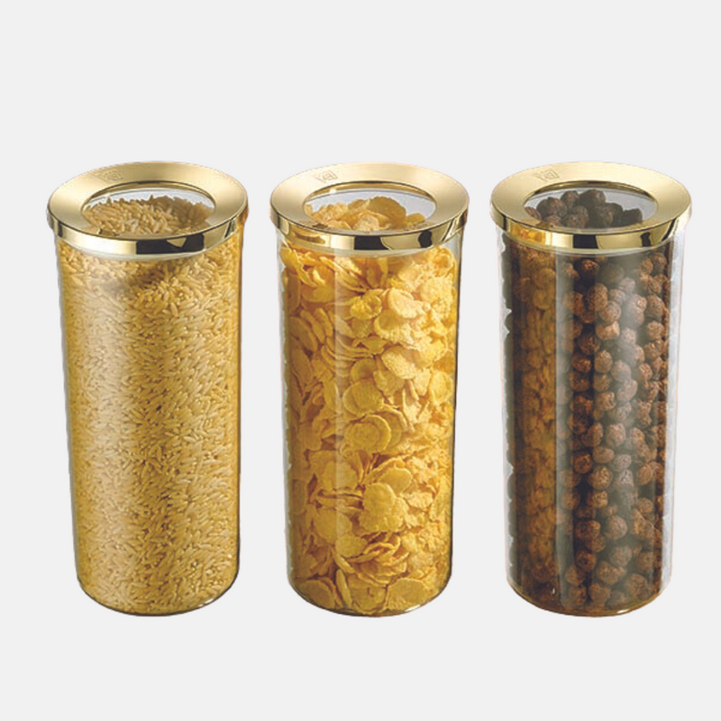 Aufbewahrungsbehälter 3er Set 1250 ml Rund Gold