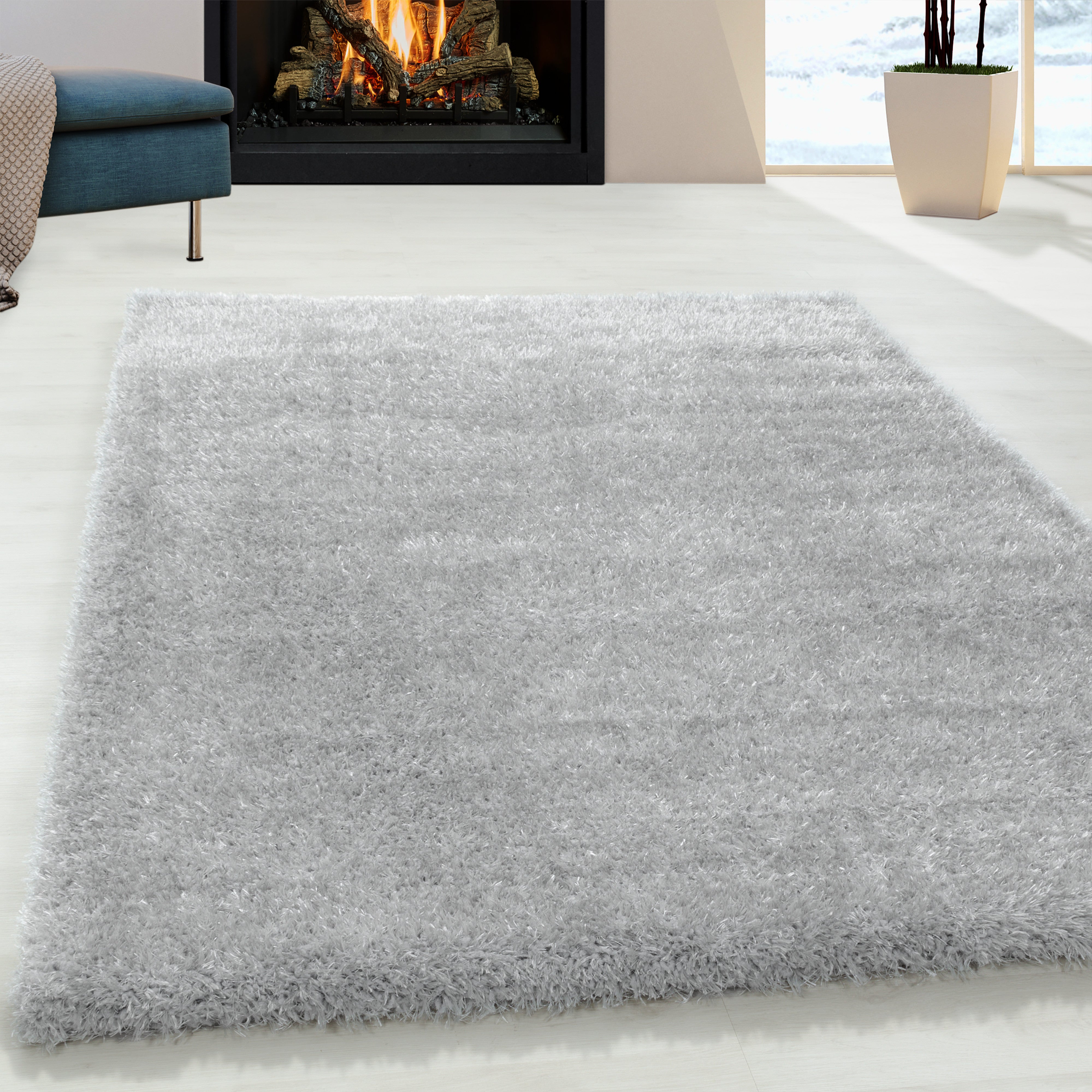 Comfy Hochflor Teppich Silber