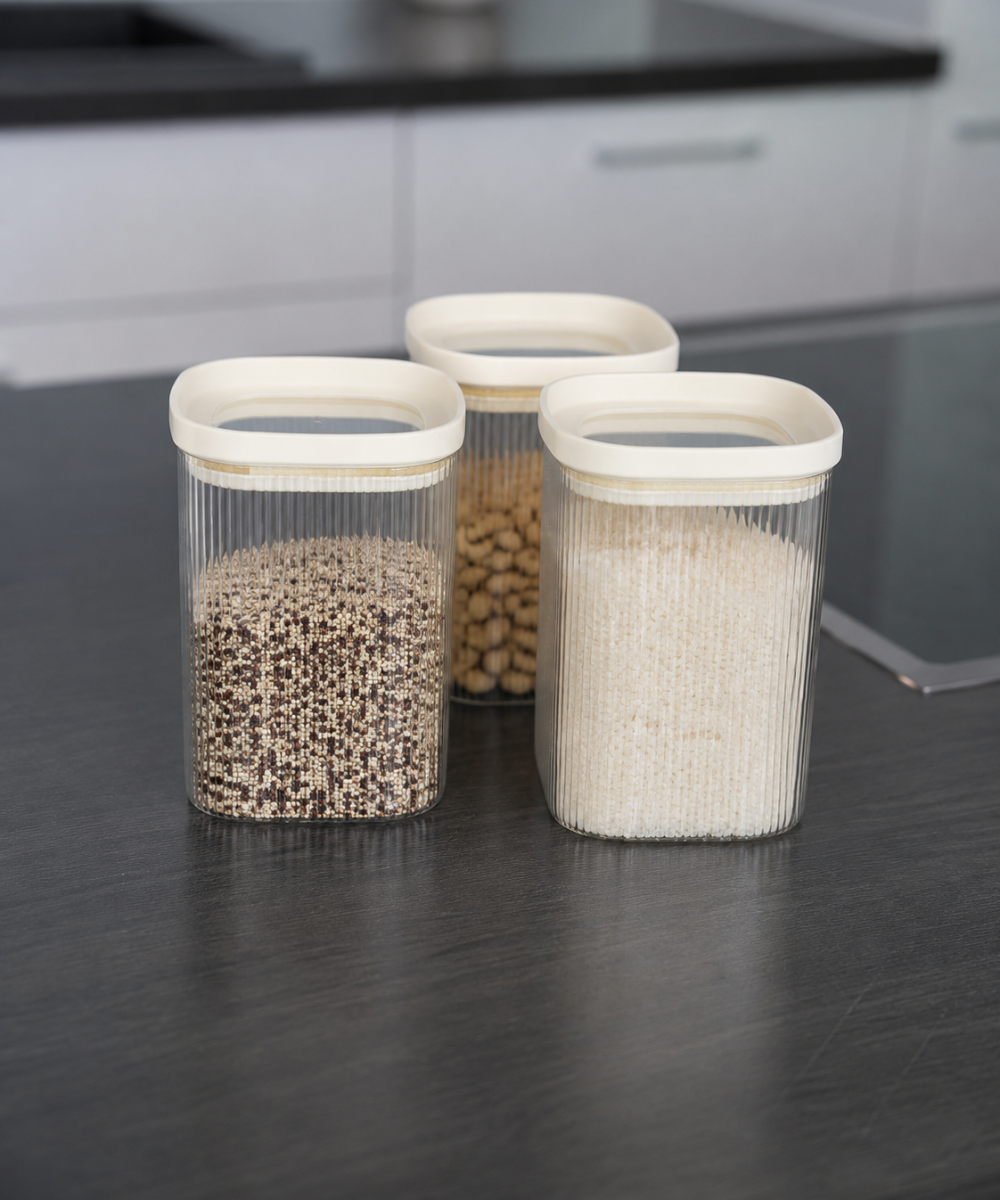 Vorratsglas Beige Kare Stripe 2000 ml