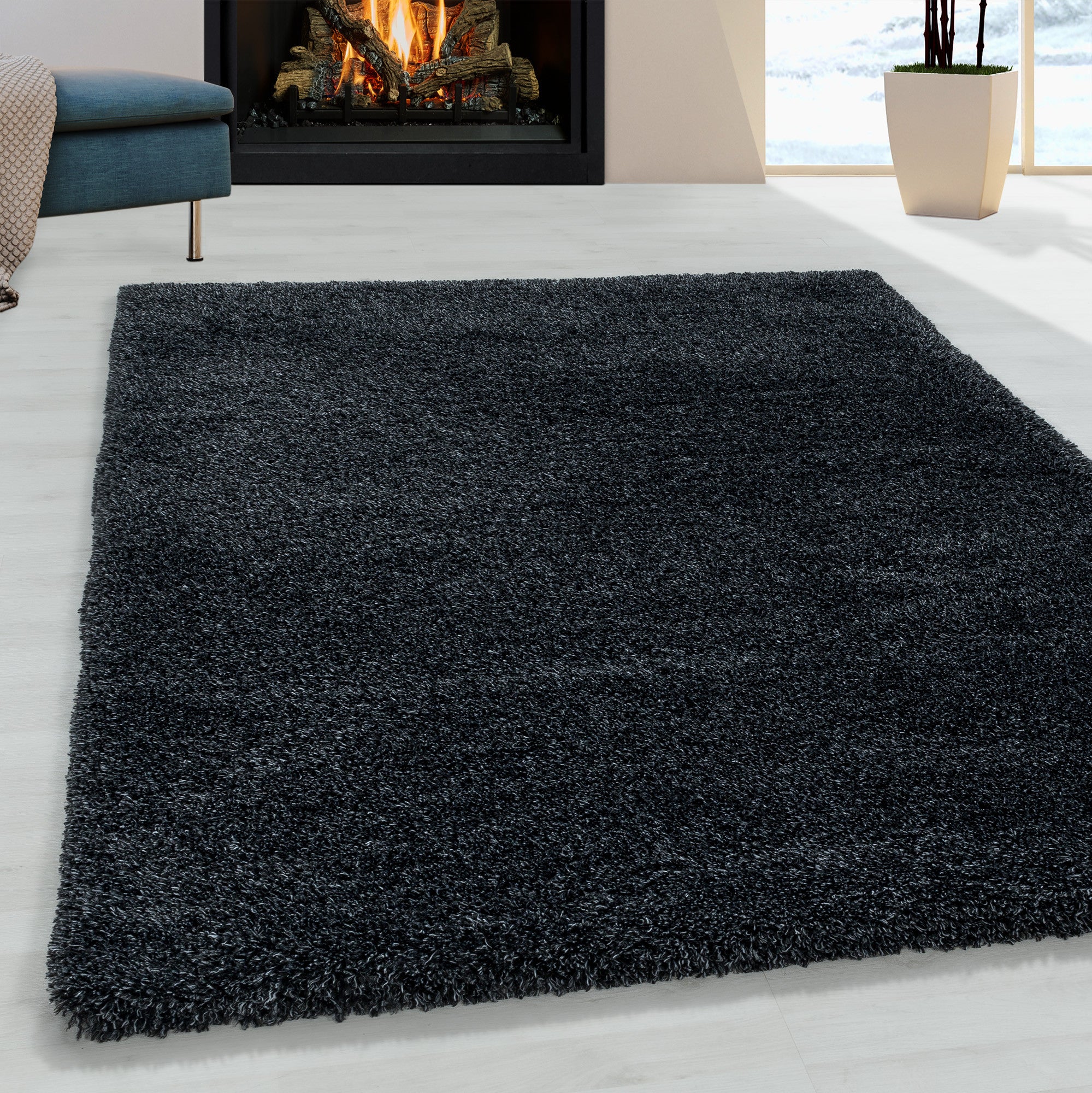 Fluffy Hochflor Teppich Anthrazit