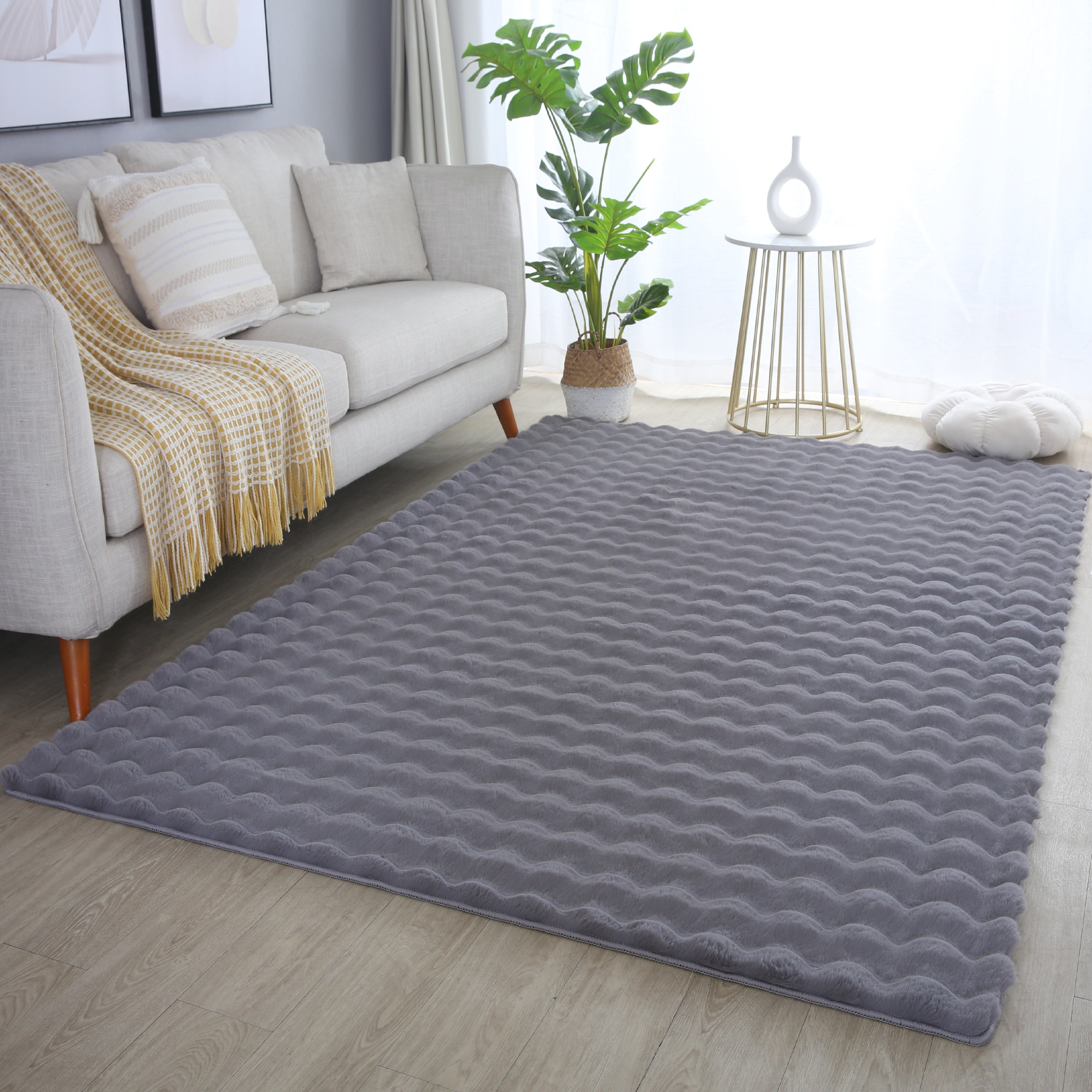 Ambiance Hochflor Teppich Grau