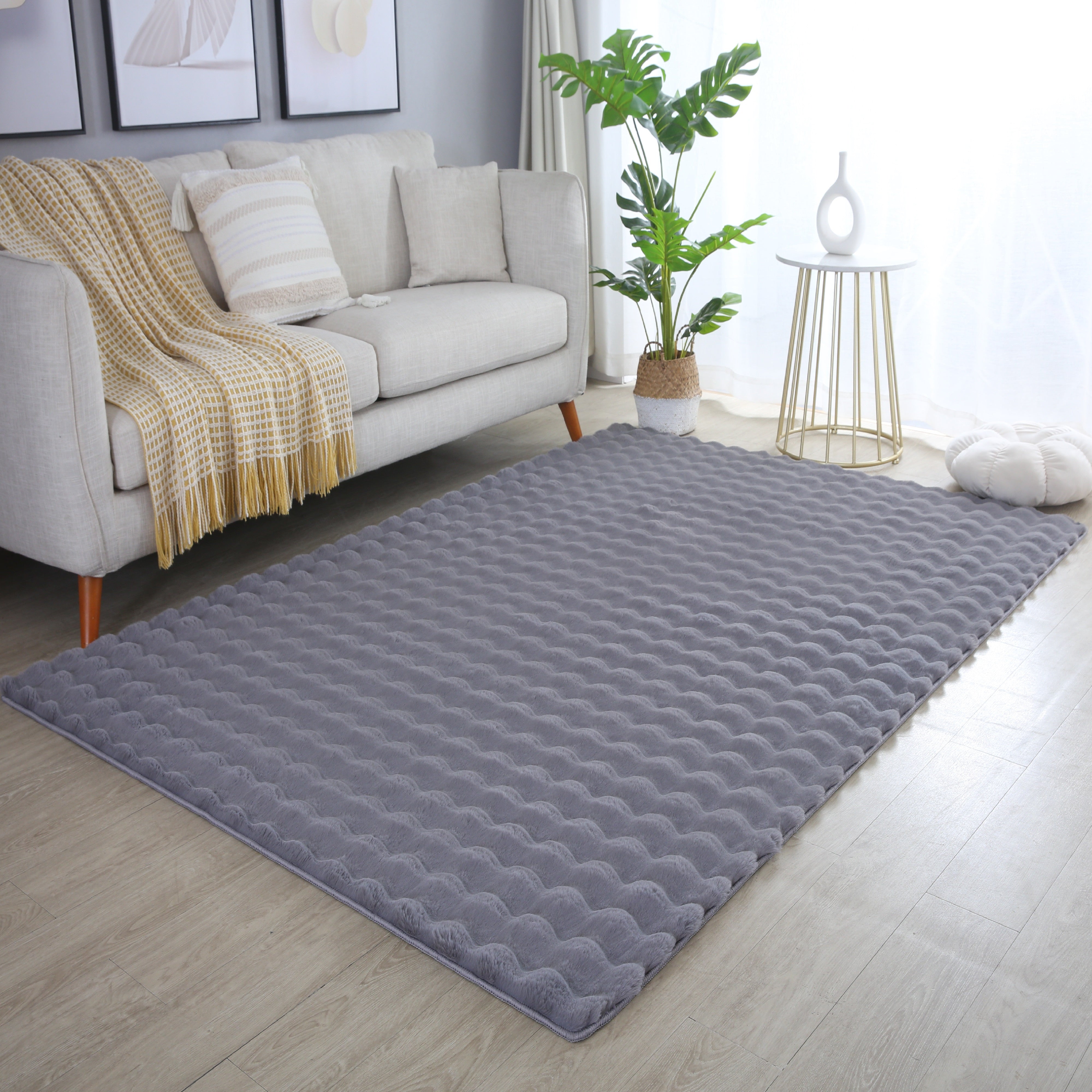 Ambiance Hochflor Teppich Grau