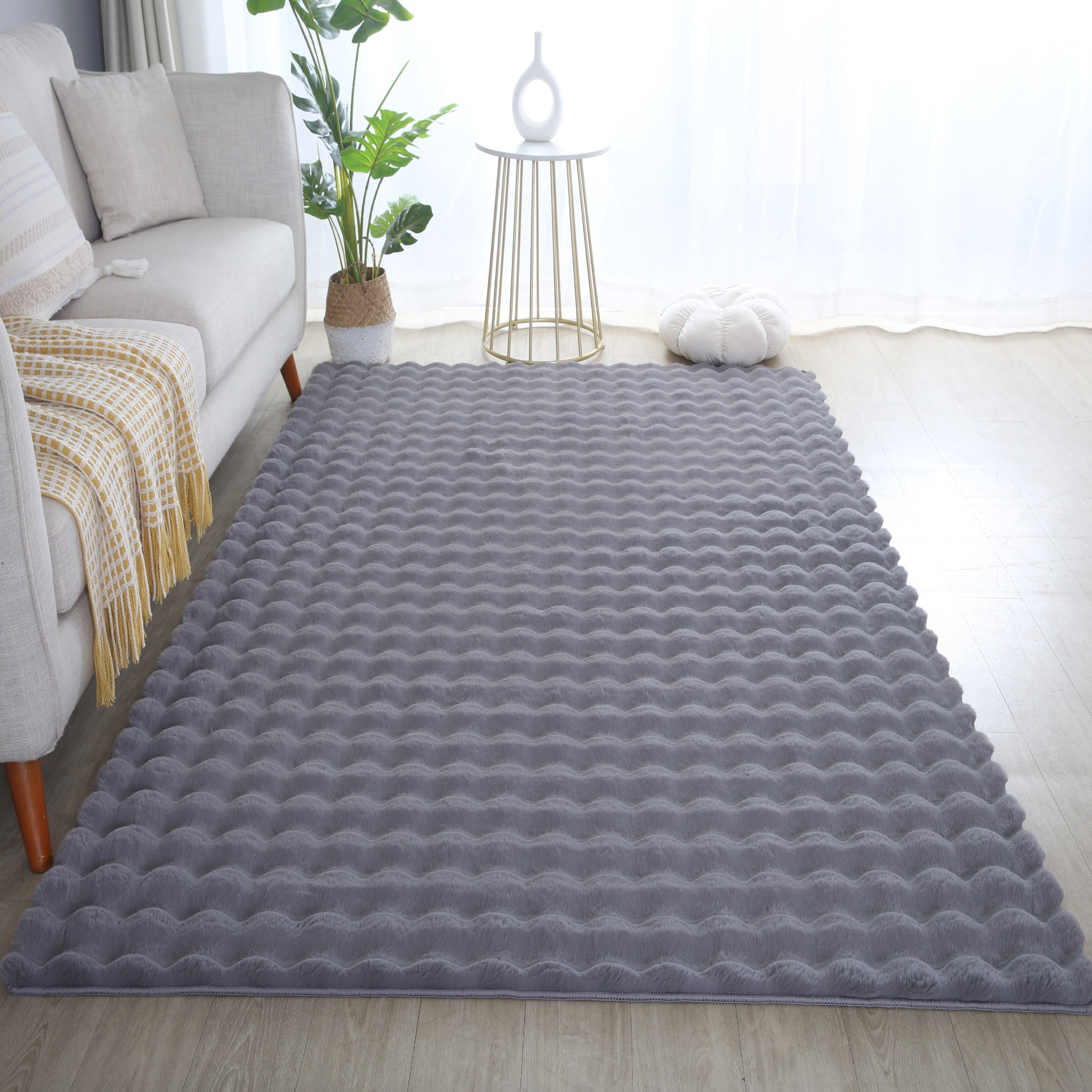 Ambiance Hochflor Teppich Grau