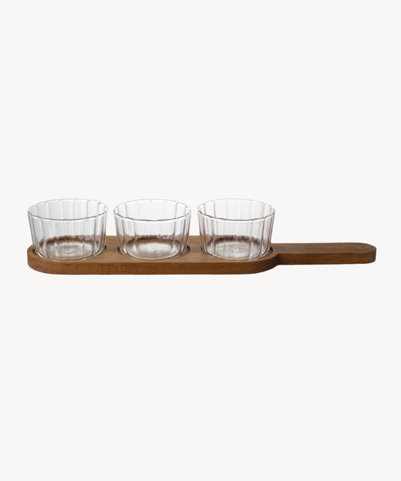 Akazienholzplatte mit Glasbehälter