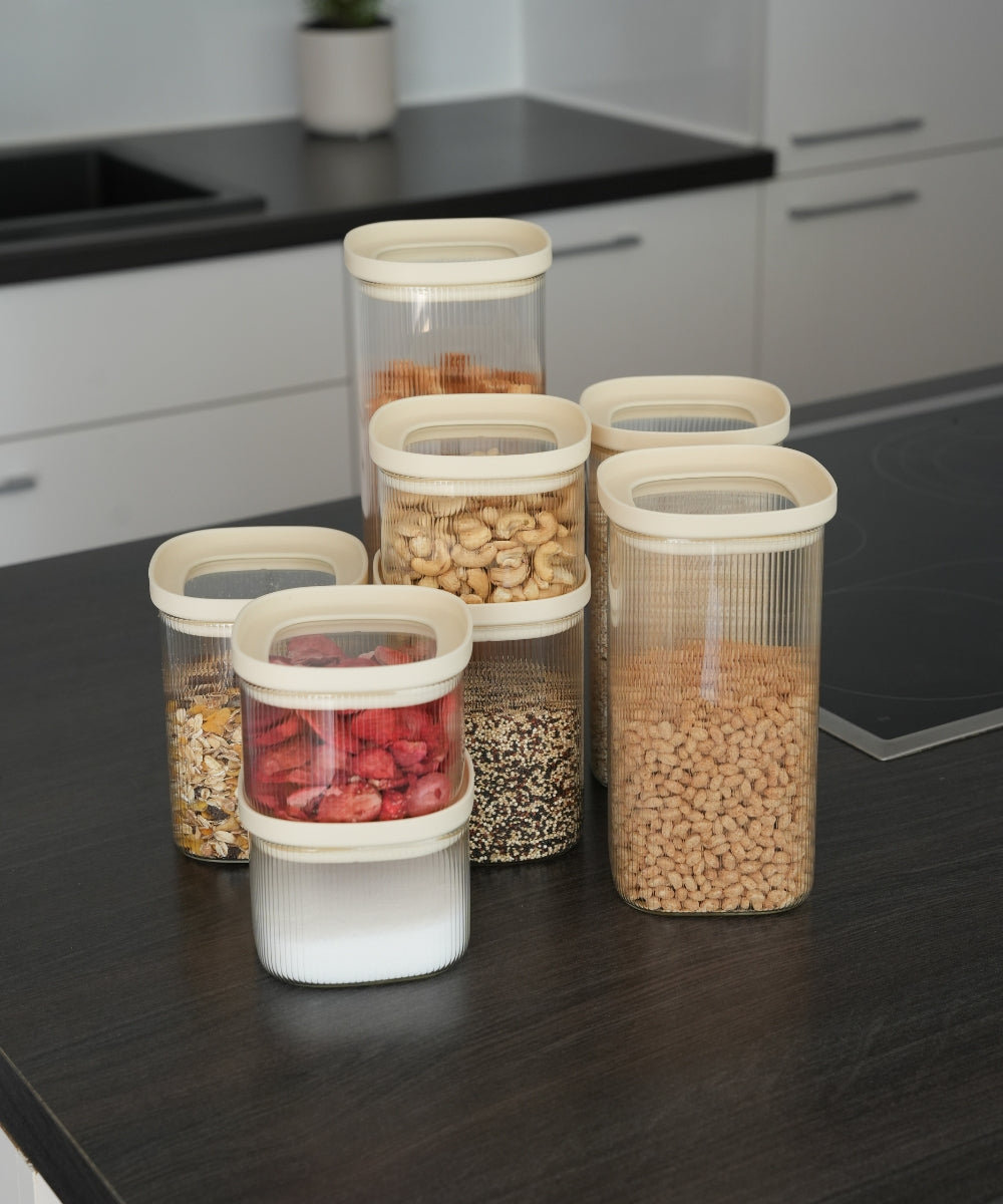 Vorratsglas Beige Kare Stripe 12er Set