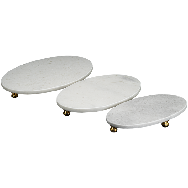 Marmor-Platte 3er Set Weiß Oval